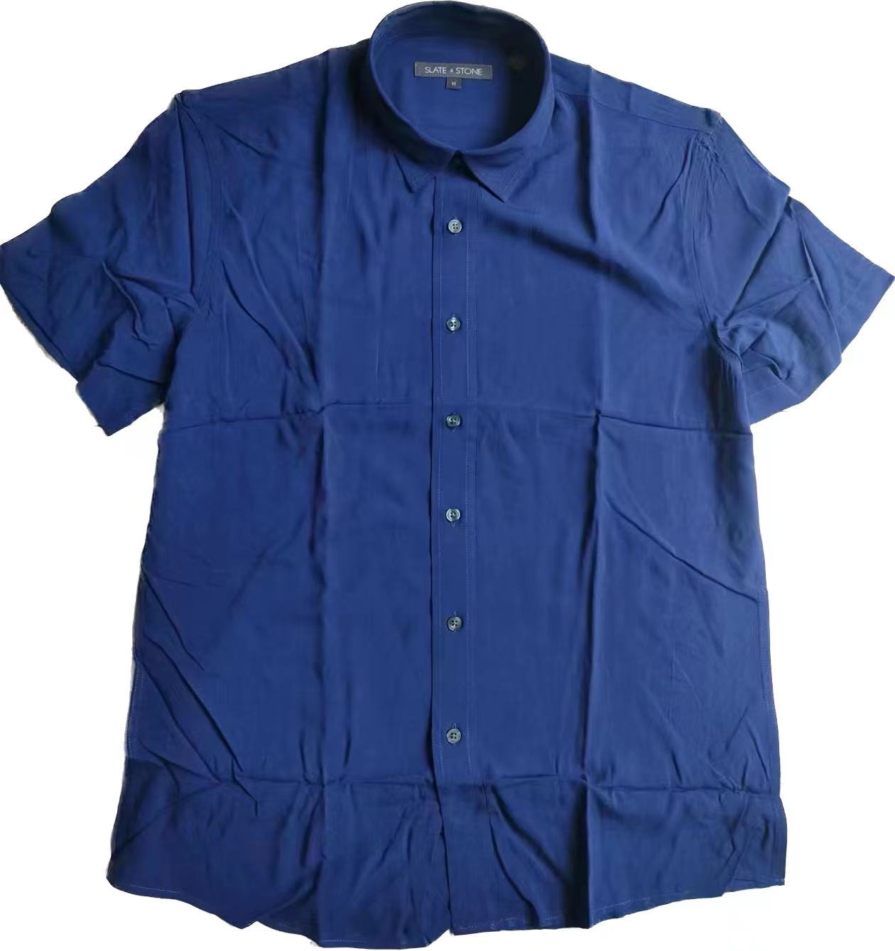 Stockpapa SLATE STONE، قمصان رجالية زرقاء عادية صلبة ملابس بالجملة